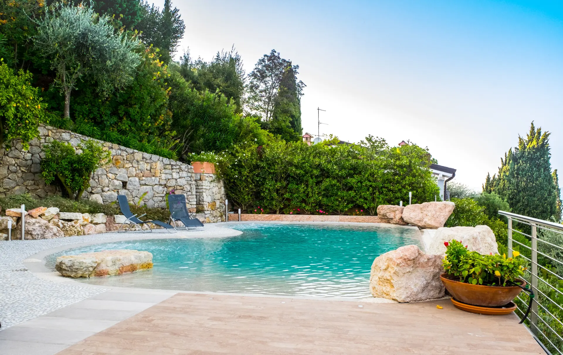Naturi hand-troweled beach entry sand pool